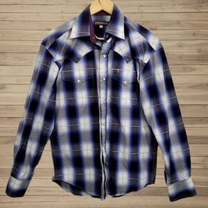 Stetson Western Shirt Ombre Plaid Blue Red Black Model 11-001-0478-1032 Men's S